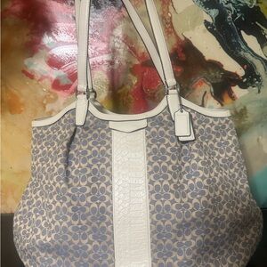 Coach Blue and Cream Signature Tote / NWT